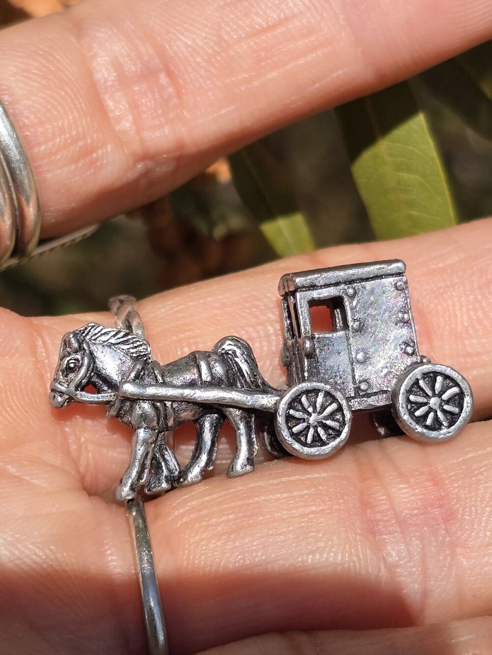 Solid 925 sterling silver horse and buggy carriage statue mini small
